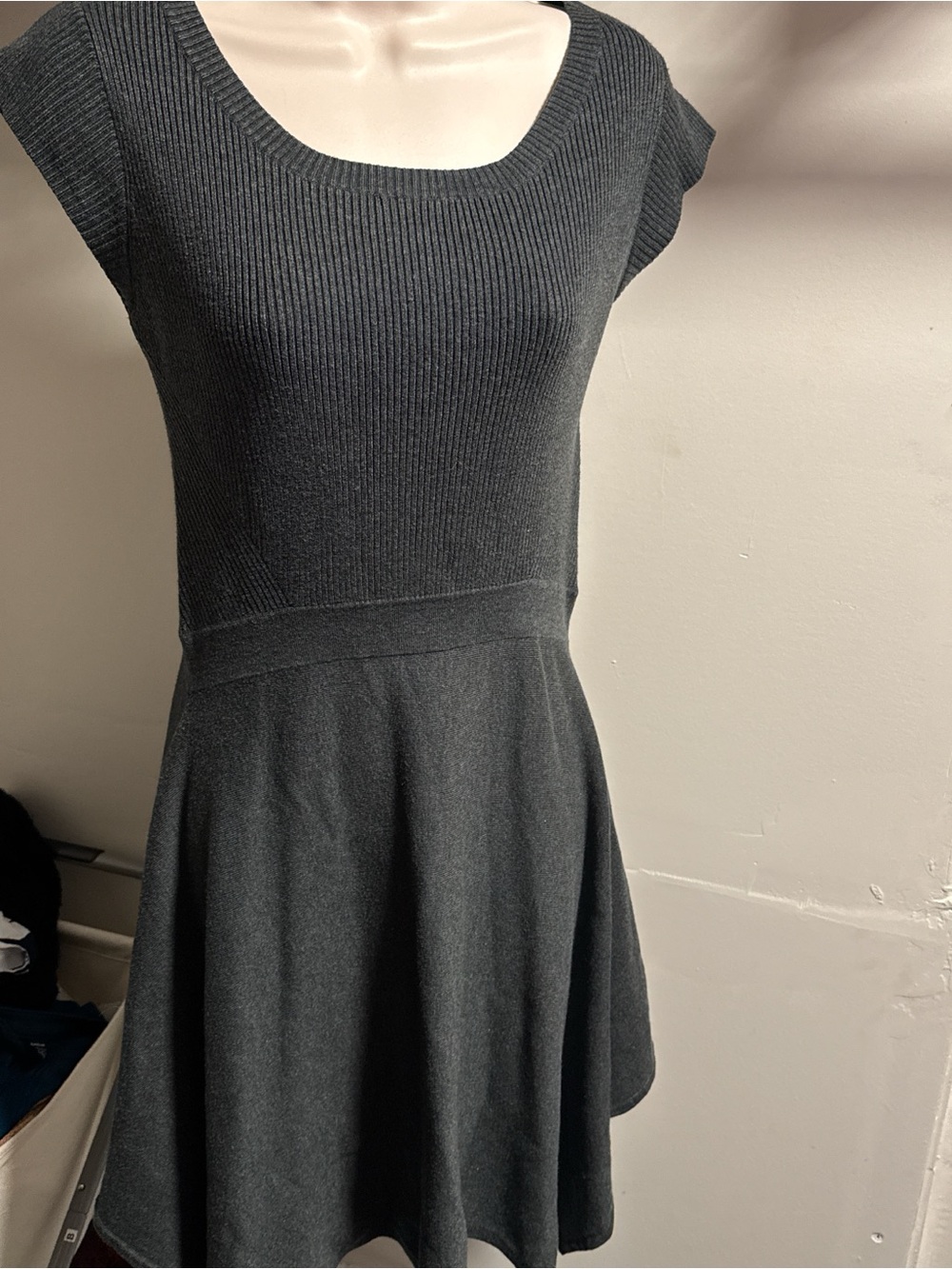Vince Black Ribbed Scoop Neck Mini Dress